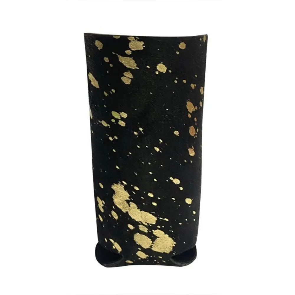 Showman Black and Gold Acid Wash Hair on Cowhide Slim Can Cooler